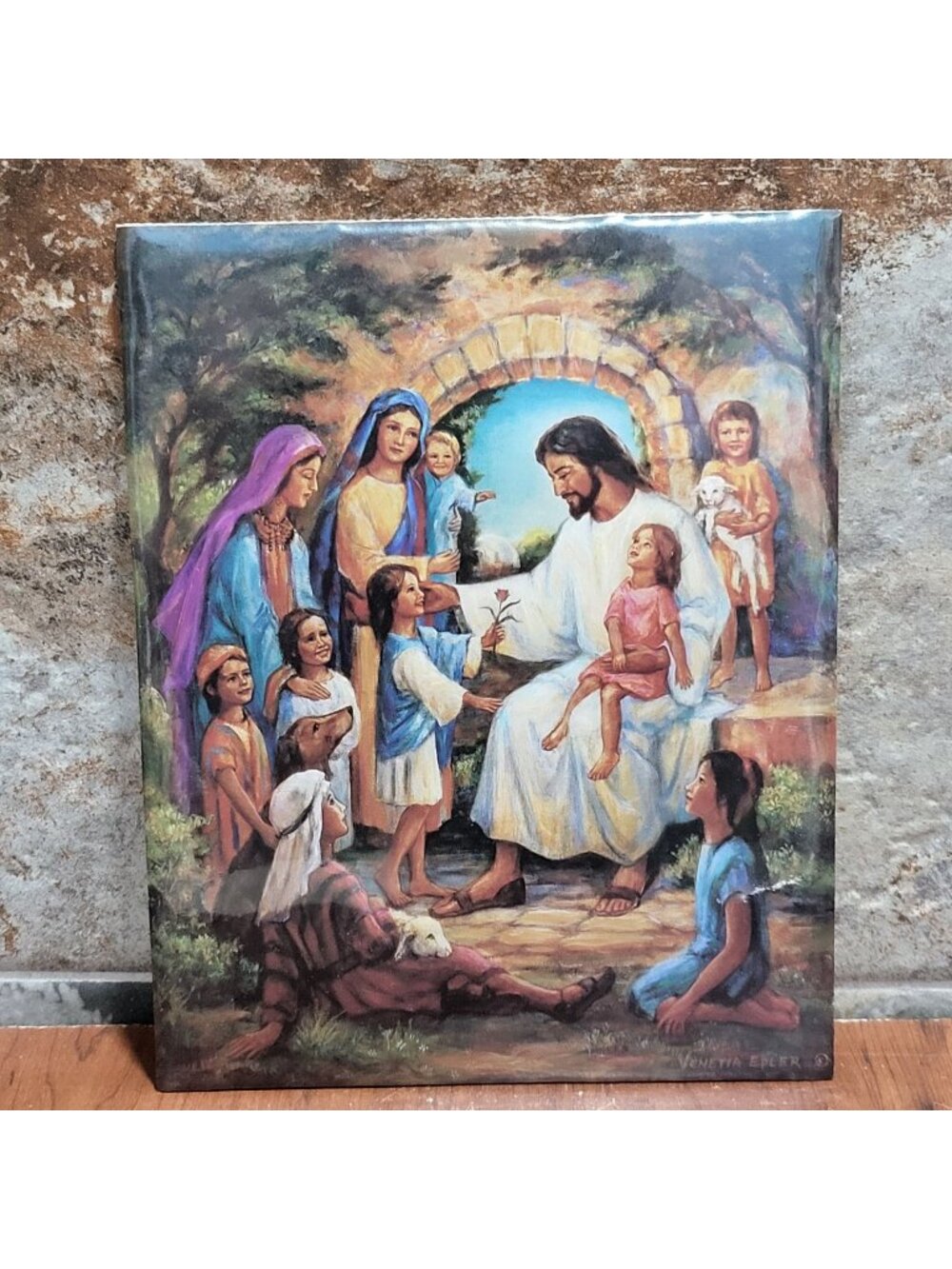Vintage Unframed Jesus Loves The Little Children Art Print 1993